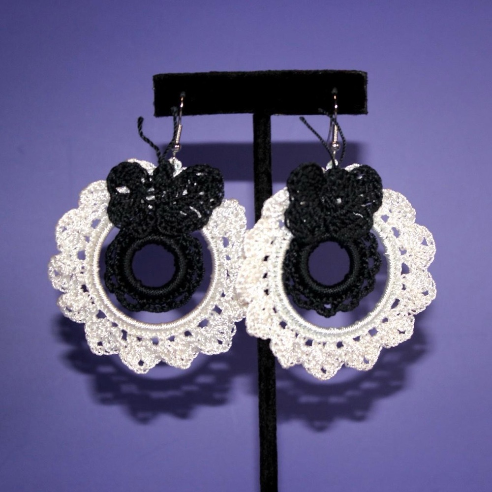 Elegant Black and White Crochet Earrings